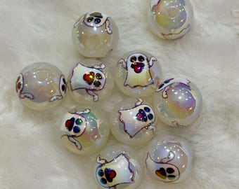 Glow in the Dark Ghost Beads: 16mm UV Printed Halloween Jewelry