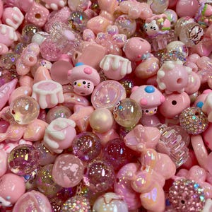 Baby Pink Cat Bead Mix: Rhinestone, Paw Print, Floral Beads