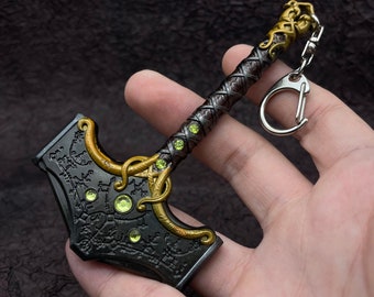 Game God of War 5 Ragnarok Keychains Thor's Hammer Mjolnir Kratos Blades of  Exile Leviathan Axe Weapon Pendant Keyring Jewelry