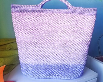 Lavender Satin Ribbon Crochet Tote Bag