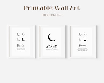 Ramadan Mubarak Printable Wall Art Set | Islamic Home Decor (PDF) | Ramadan Crescent Moon | Digital Download