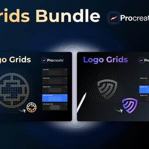 Procreate Brushes – Logo Grid Bundle, Line Circle Square & Shield Logo Grids, Geometric Logo Construction Grids, iPad Digital Download
