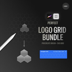 Procreate Brushes – Hexagon Honeycomb Logo Grid Bundle, Geometric Logo Construction Template, svg ai eps pdf