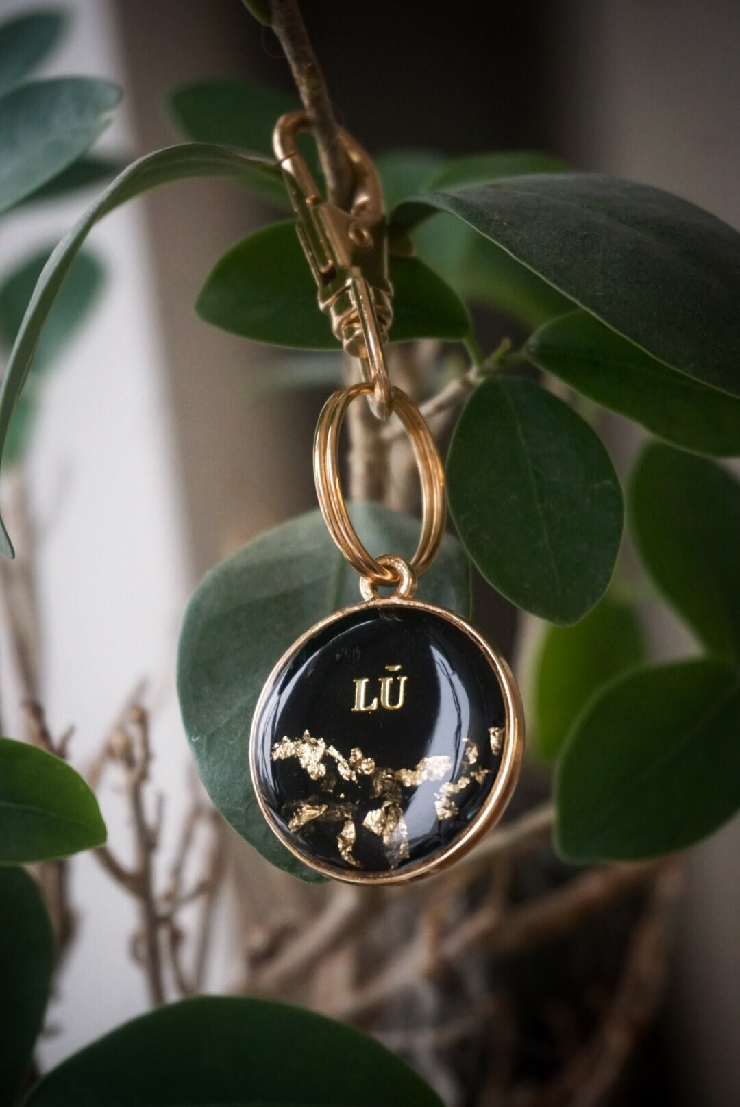 Black Dog Tag With Gold Flakes Custom Dog Tag Personalized Dog Tag Handmade Unique Dog Tags