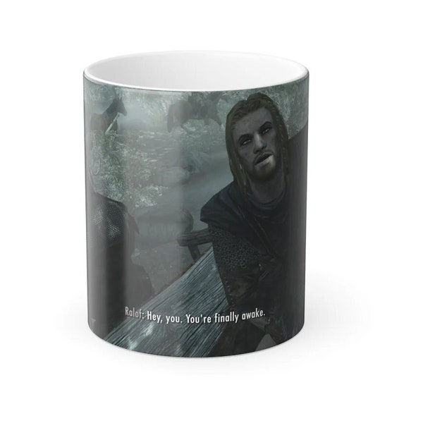 Skyrim Enfin Awake Mug - Ralof Meme Mug - Tasse à café en céramique blanche - Idée cadeau pour les joueurs, les fans de Elder Scrolls