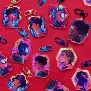 Spiderverse 2.5'' Flip Charms | Miguel O'Hara | Miles Morales | Hobie Brown | Pavitr Prabhakar | Epoxy Keychains