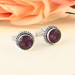 Natural Amethyst Gemstone Cufflinks,925 Sterling Silver Jewelry men.s Cufflinks, Gift for Love Father shirt Cufflinks, Gemstone Cufflinks