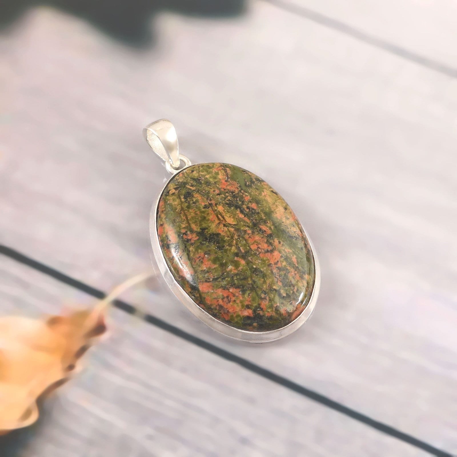 Pendentif Argent Sterling 925 Avec Jaspe Unakite Naturel - Fait Main - 2,25 Pouces