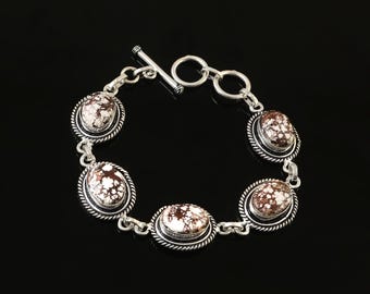 Natürliche Wildpferd Jaspis Armband, handgemachtes Armband Frauen Schmuck,925 Sterling Silber Armband,Geschenk für sie/ihn Weihnachten