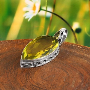 Big Lemon  pendant, handmade jewelry yellow Gemstone pendant vintage pendant ,925 sterling silver pendant,gift for gift/him birthday gift