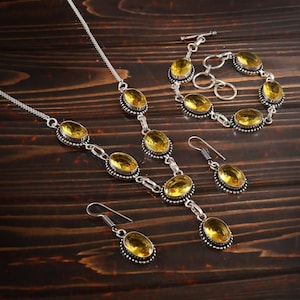 Citrine necklace bracelet earring set yellow gemstone necklace 925 starling silver necklace gift for her  anniversary gift