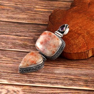 Sunstone, amethyst pendant gemstone pendant 925 sterling silver pendant gift for her anniversary gift