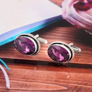 Amethyst Gemstone Cufflinks,925 Sterling Silver Jewelry men.s Cufflinks, Gift for Love Father shirt Cufflinks, Gemstone Cufflinks