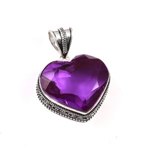 Herzform Lila Amethyst Anhänger handgefertigt blauer Edelstein Anhänger 925 Starling Silber Anhänger Geschenk für ihr Jubiläum Geschenk