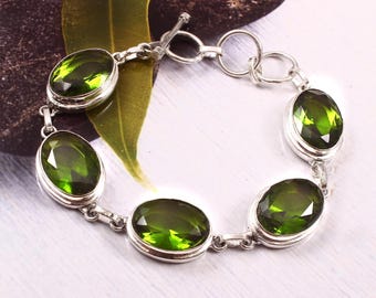 Peridot bracelet, handmade bracelet green gemstone bracelet,925 sterling silver bracelet ,gift for her/him birthday gift