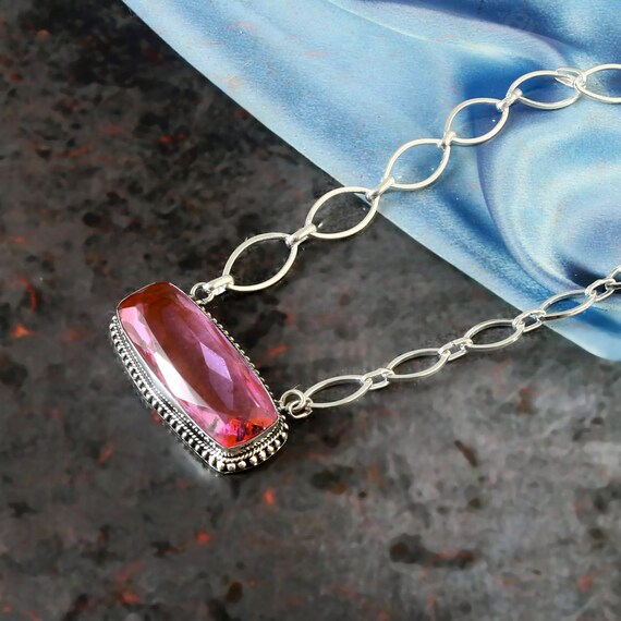 Collier Fait Main Argent Sterling 925 Avec Kunzite Rose - Longueur 18 Pouces, Réglable, Inde
