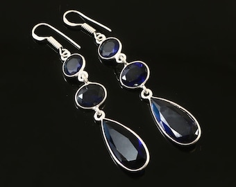 Pendientes de iolita hechos a mano, pendientes de piedras preciosas, pendientes de plata de ley 925, joyería para mujer, regalo para ella, joyería de cumpleaños