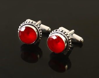 Rot Rubin Edelstein Manschettenknöpfe,925 Sterling Silber Schmuck Herren Manschettenknöpfe, Geschenk für Liebe Vater Shirt Manschettenknöpfe, Edelstein Manschettenknöpfe für Geschenk