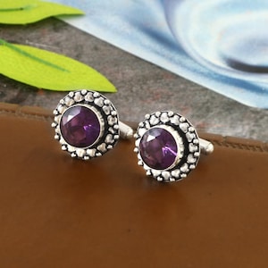 Natural Amethyst Gemstone Cufflinks,925 Sterling Silver Jewelry men.s Cufflinks, Gift for Love Father shirt Cufflinks, Gemstone Cufflinks