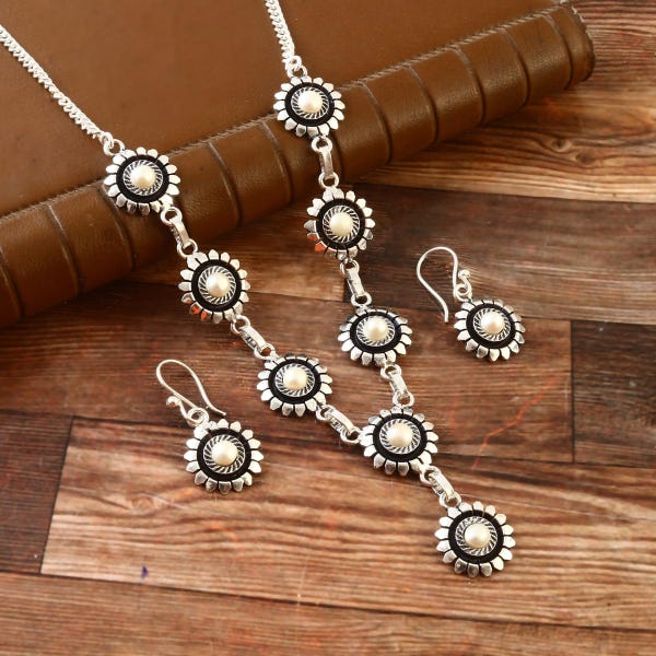 Natural pearl necklace  earring set with gemstone set handmade necklace earring set 925 starling silver set gift for her Anniversary gift