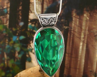 Big Green tourmaline pendant handmade pendant green gemstone pendant Necklace 925 starling silver pendant gift for her anniversary gift
