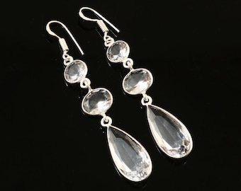 white topaz earring white gemstone earring handmade earring 925 sterling silver earring white topaz earring gift for her birthday gift