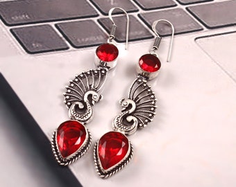 Garnet earring red gemstone earring 925 starling silver earring gift for her birthday gift