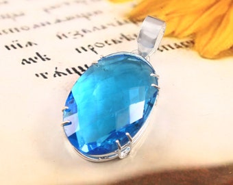 Colgante de topacio azul Colgante de piedra preciosa azul colgante hecho a mano 925 colgante de plata estornino regalo para su regalo de aniversario de joyería de mujer