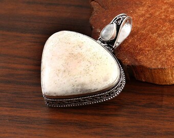 White jade ,roscoyar pendant gemstone pendant 925 starling silver  pendant gift for her anniversary gift