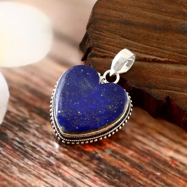 Heart shape  Lapis lazuli pendant handmade pendant Blue gemstone pendant 925 starling silver pendant gift for her  anniversary gift for mom