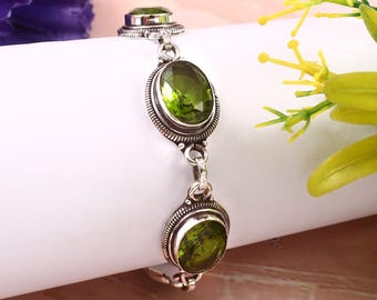 Peridot bracelet, handmade bracelet green gemstone bracelet,925 sterling silver bracelet ,gift for her/him birthday gift