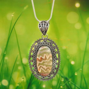 Laguna lace agate pendant gemstone necklace 925 starling silver necklace gift for her women jewelry anniversary gift
