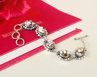 Natürliche Wildpferd Jaspis Armband, handgemachtes Armband Frauen Schmuck,925 Sterling Silber Armband,Geschenk für sie/ihn Geburtstag Geschenk