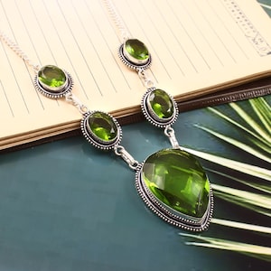 Peridot  necklace  green gemstone necklace 925 starling silver necklace handmade necklace peridot jewelry gift for her/him  christmas gift