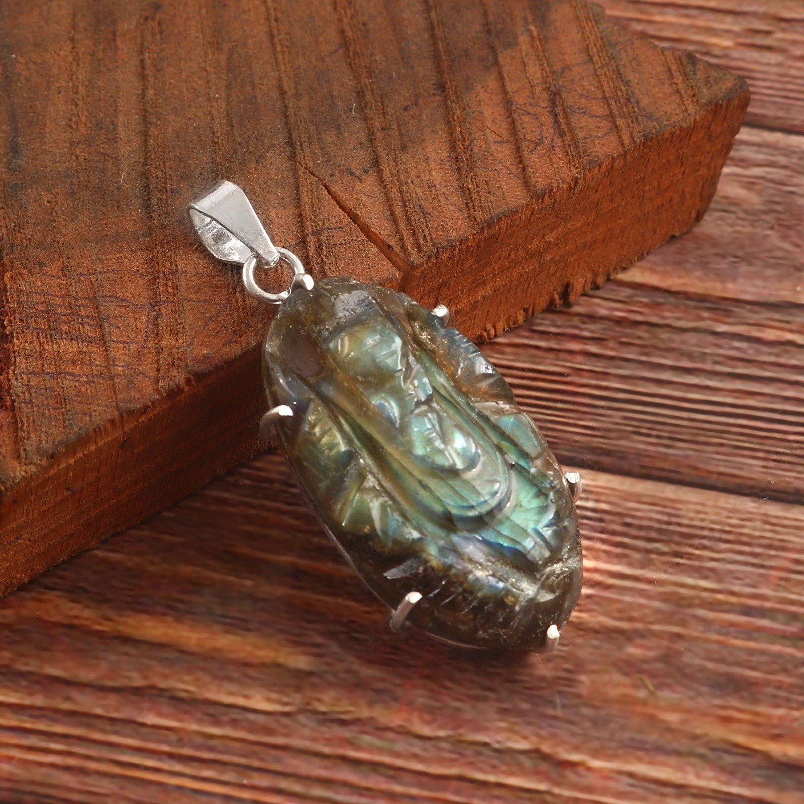 Ciondolo Vintage Con Pietra Preziosa Labradorite Blu - Foto 5