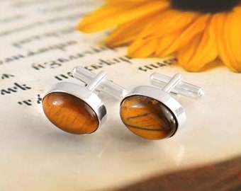 Tiger s. Eye Gemstone Cufflinks,925 Sterling Silver Jewelry men.s Cufflinks, Gift for Love Father shirt Cufflinks, Gemstone Cufflinks