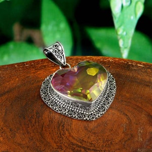 Bi.color Tourmaline pendant amethyst pendant gemstone pendant 925 starling silver  pendant gift for her anniversary gift