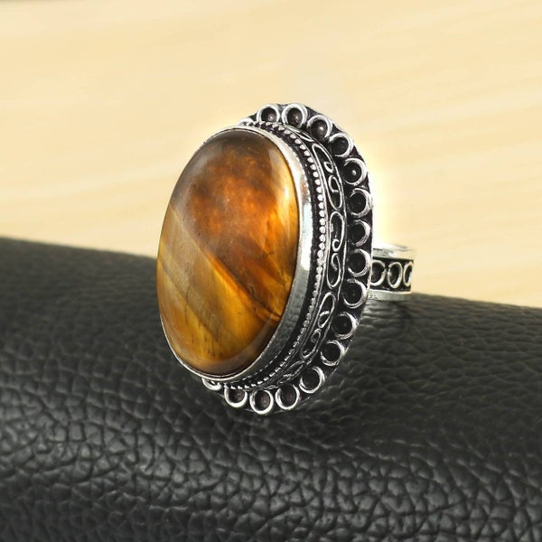 Anillo de ojo de tigre anillo de piedras preciosas 925 anillo de plata estornino regalo para su regalo de aniversario