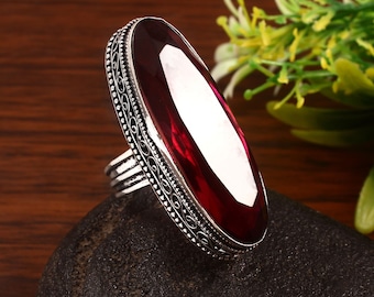 Red Ruby ring handmade ring statement ring gemstone ring 925 sterling silver  ring gift for her anniversary gift birthday gift