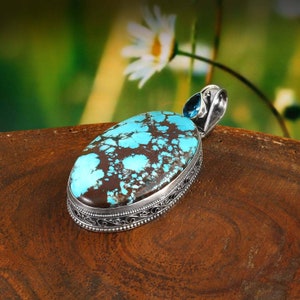 Big Turquoise,blue topaz pendant handmade jewelry pendant Blue gemstone pendant 925 starling silver pendant gift for her/him birthday gift