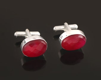Rot Rubin Edelstein Manschettenknöpfe,925 Sterling Silber Schmuck Herren Manschettenknöpfe, Geschenk für Liebe Vater Shirt Manschettenknöpfe, Edelstein Manschettenknöpfe
