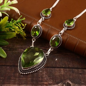 Peridot  necklace  green gemstone necklace 925 starling silver necklace gift for her  anniversary gift
