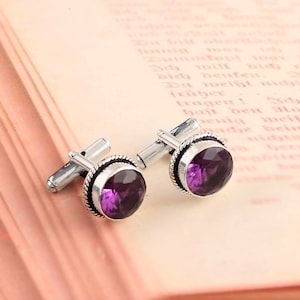 Amethyst Gemstone Cufflinks,925 Sterling Silver Jewelry men.s Cufflinks, Gift for Love Father shirt Cufflinks, Gemstone Cufflinks