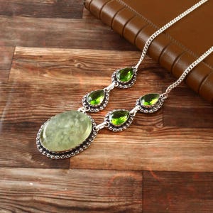 Prehnit/Peridot Halskette Multi Edelstein 925 Starling Silber Halskette handgemacht Schmuck Geschenk für Sie Weihnachten