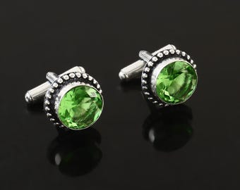 Green apple Gemstone Cufflinks,925 Sterling Silver Jewelry men.s Cufflinks, Gift for Love Father shirt Cufflinks, Handmade jewelry Cufflinks