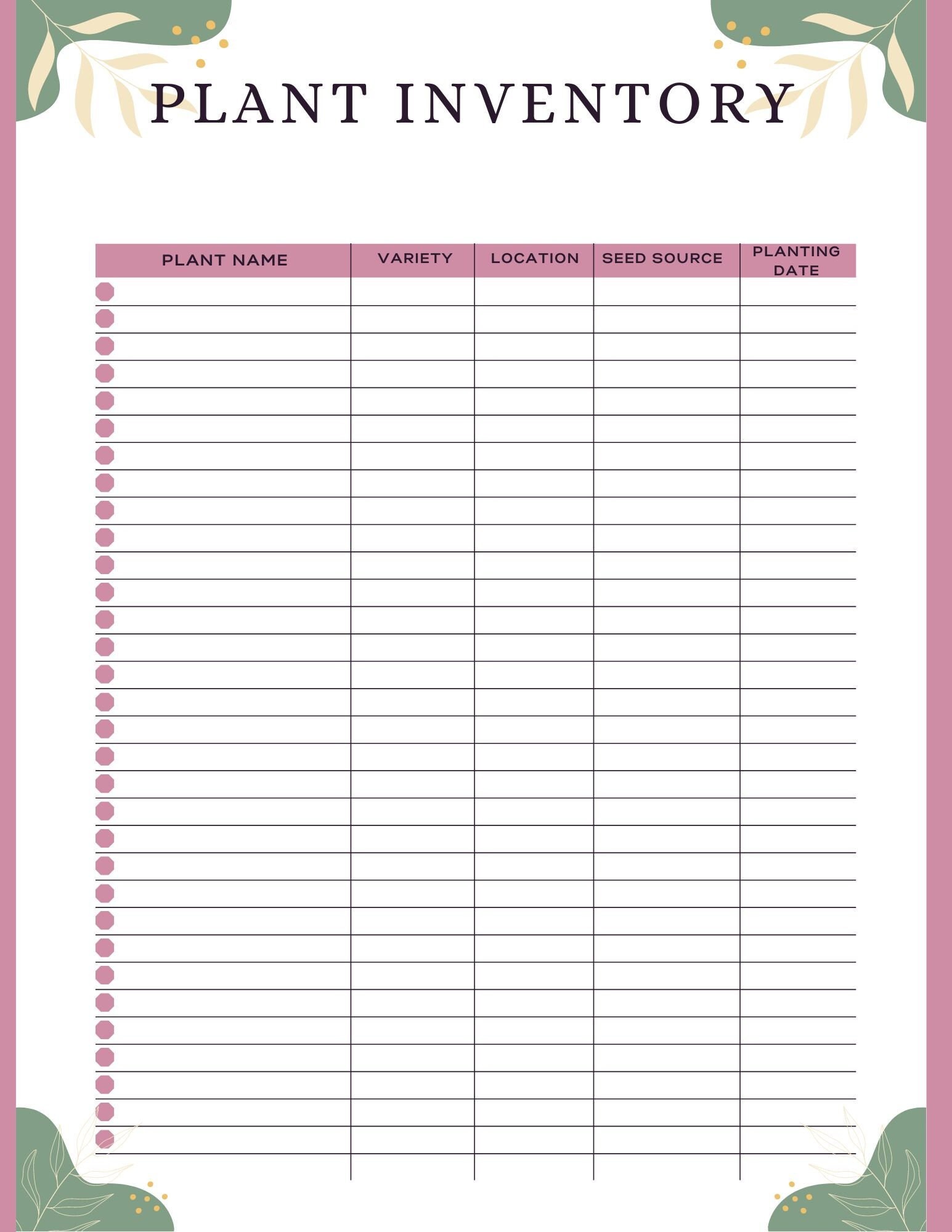 Plant Inventory (Instant Download) Etsy