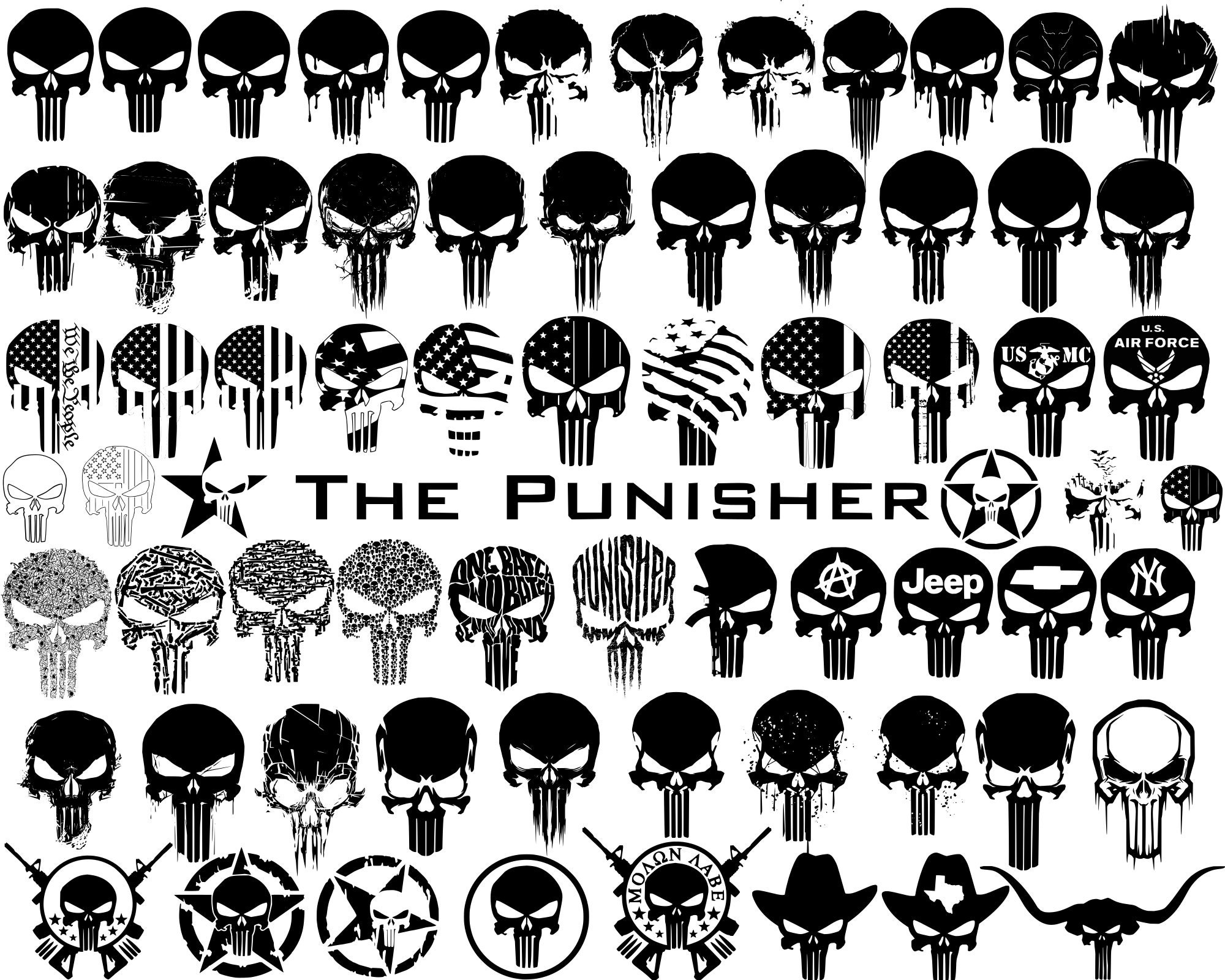 The Punisher Aufkleber Set Army Stern Aufkleber the Punisher Totenkopf US  Militär Aufkleber Jeep Aufkleber Offroad Aufkleber 