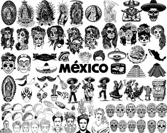 SVG File 86 Mexico Symbols Sugar Skull Santa Muerte Mariachi - Etsy Finland