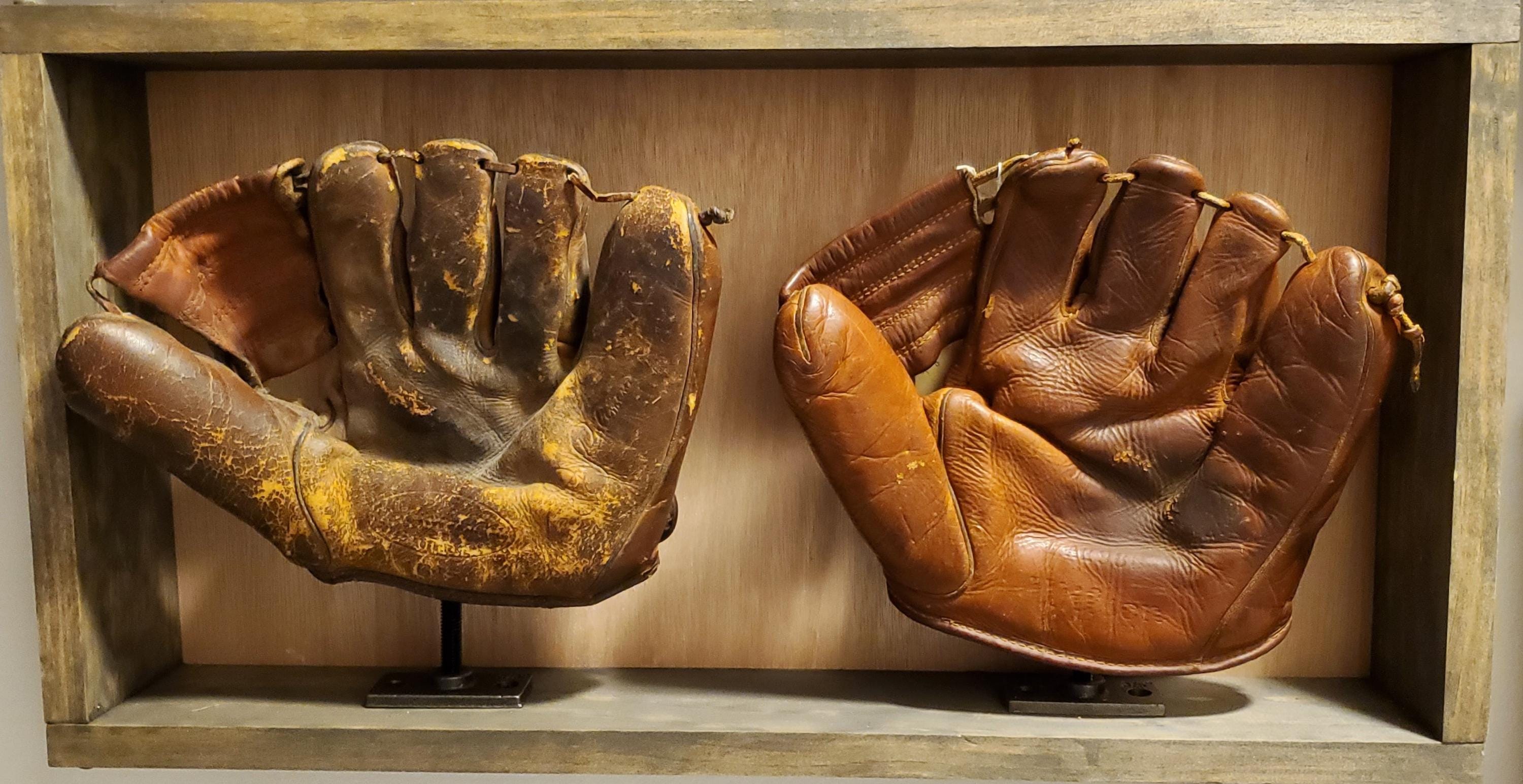 Unique, Double Vintage Baseball Glove Shadowbox Serves as Home