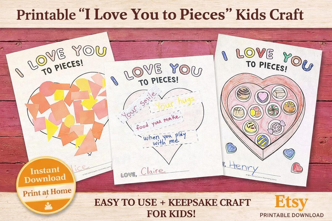 I Love You to Pieces Craft Printable, Valentines Day Coloring Page for ...
